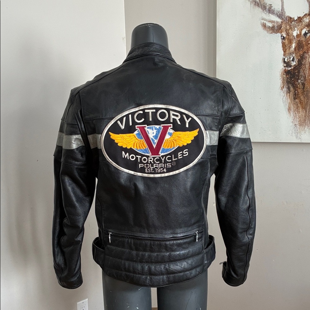 Yamaha Victory Polaris  Black Leather Motorcycle Jacket